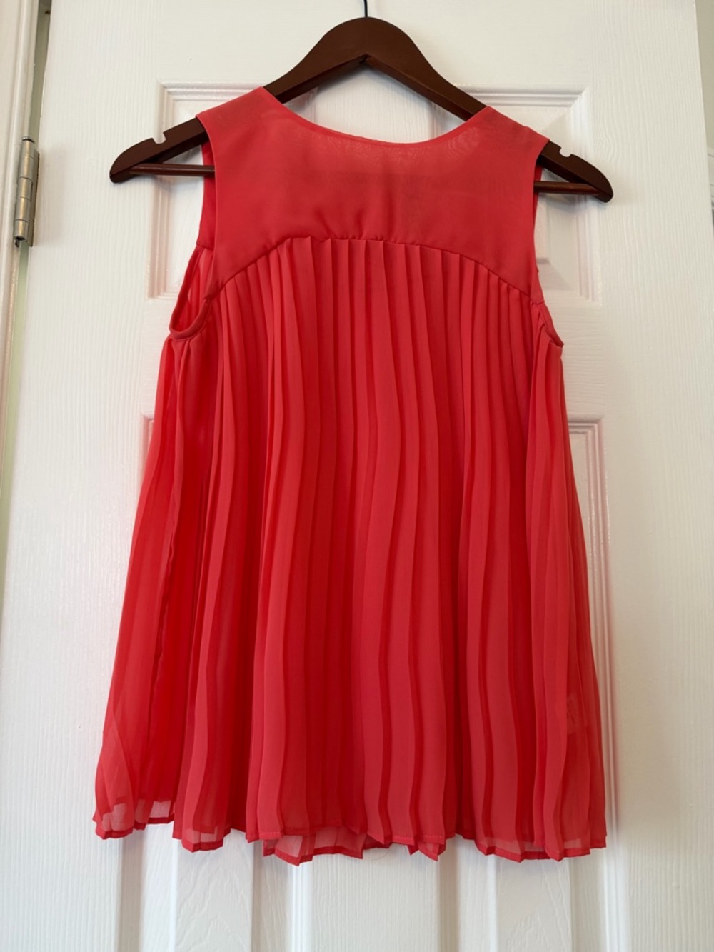 Womens Coral Pleated Chiffon Dress